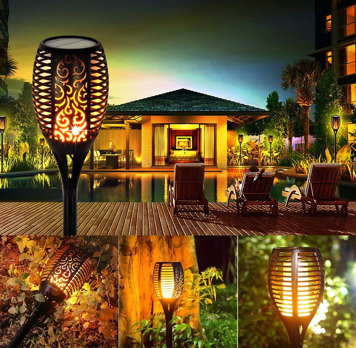 What are the advantages of Flickering Flame Solar Torches Lights?